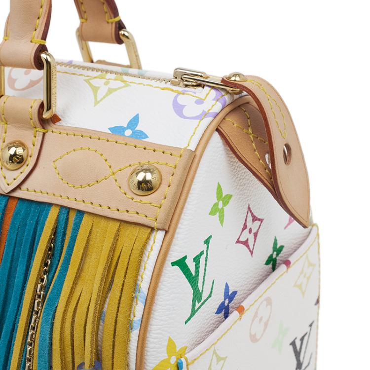 Pre Owned Louis Vuitton White Monogram Multicolore Limited Edition Fringe Speedy 25