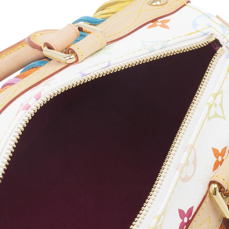Pre Owned Louis Vuitton White Monogram Multicolore Limited Edition Fringe Speedy 25