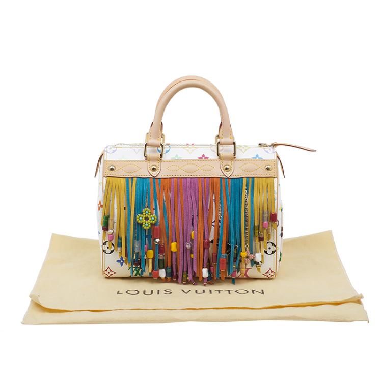 Pre Owned Louis Vuitton White Monogram Multicolore Limited Edition Fringe Speedy 25