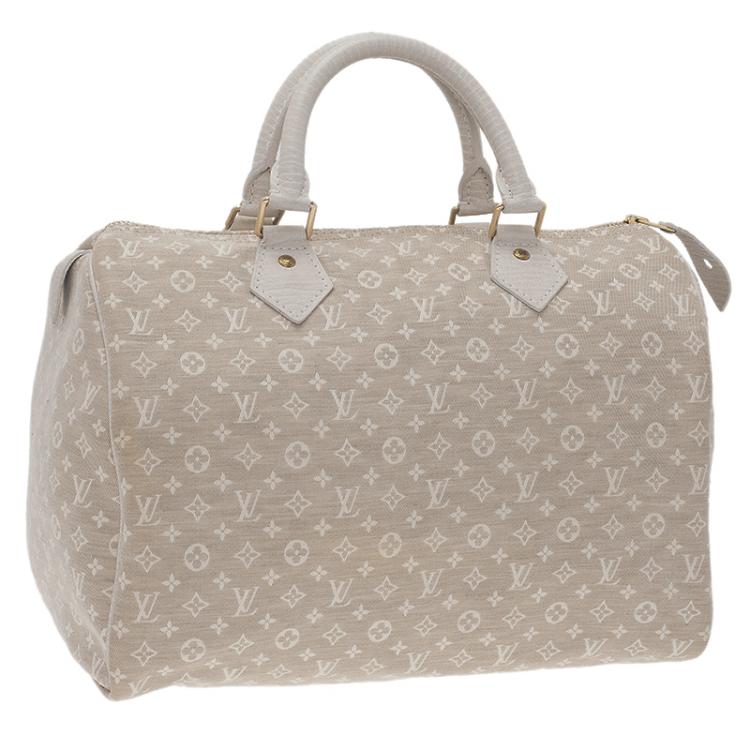 Pre Owned Louis Vuitton Cream Monogram Mini Lin Speedy 30 Bag
