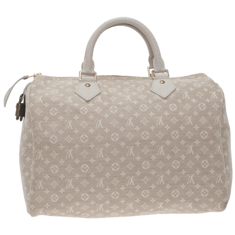 Pre Owned Louis Vuitton Cream Monogram Mini Lin Speedy 30 Bag