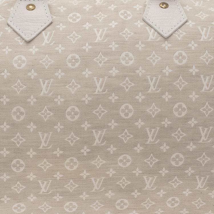 Pre Owned Louis Vuitton Cream Monogram Mini Lin Speedy 30 Bag