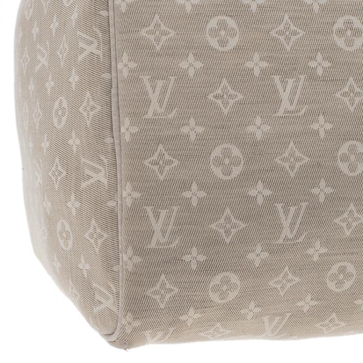 Pre Owned Louis Vuitton Cream Monogram Mini Lin Speedy 30 Bag
