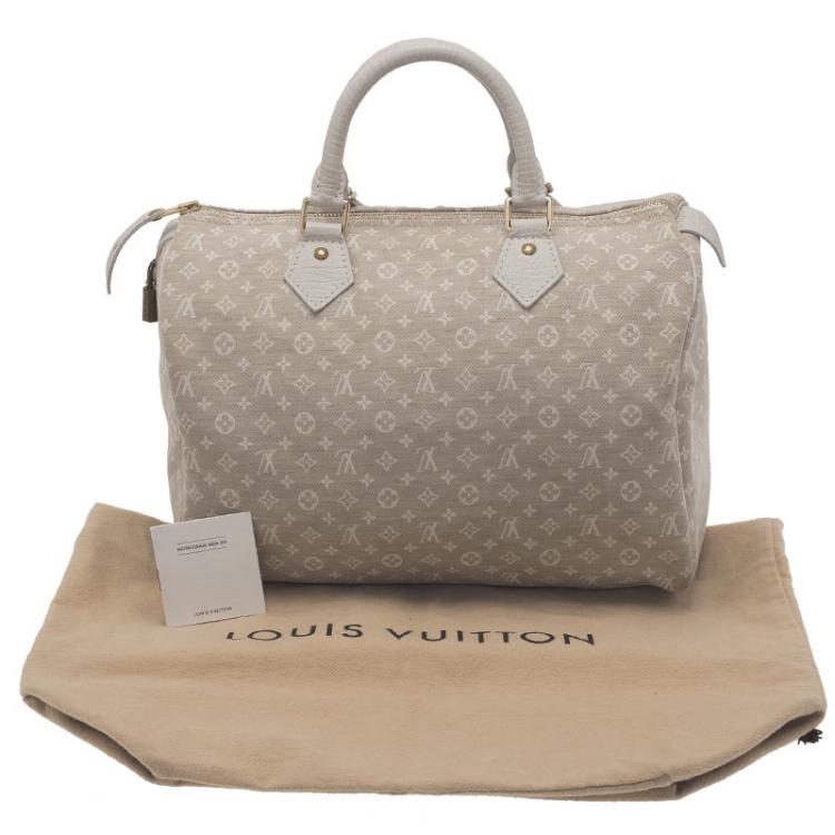 Pre Owned Louis Vuitton Cream Monogram Mini Lin Speedy 30 Bag