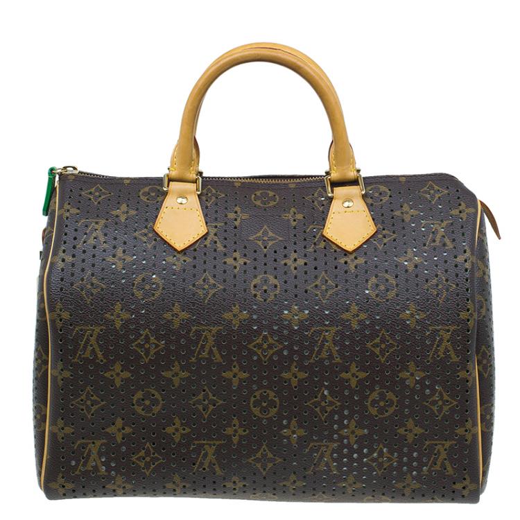 Pre Owned Louis Vuitton Green Monogram Perforated Canvas Limited Edition Speedy 30 Bag
