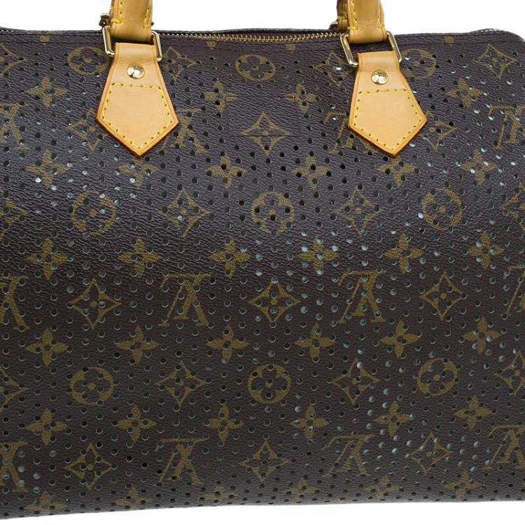 Pre Owned Louis Vuitton Green Monogram Perforated Canvas Limited Edition Speedy 30 Bag