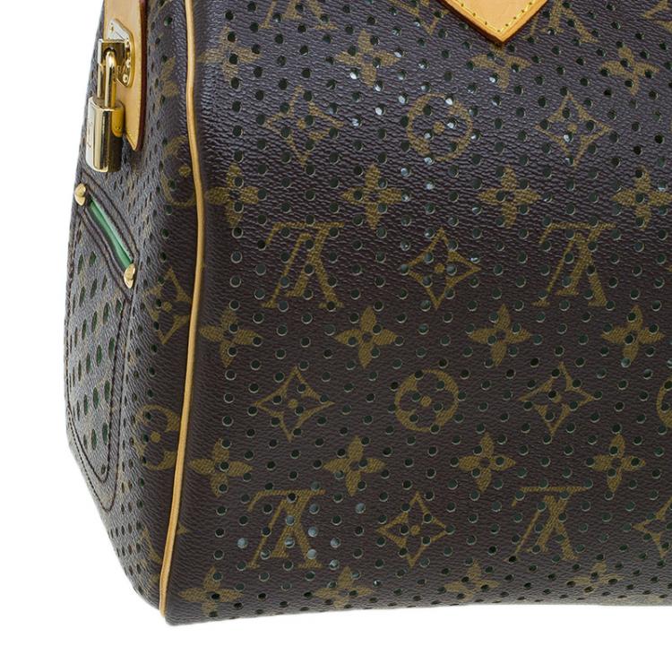 Pre Owned Louis Vuitton Green Monogram Perforated Canvas Limited Edition Speedy 30 Bag