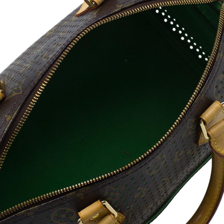 Pre Owned Louis Vuitton Green Monogram Perforated Canvas Limited Edition Speedy 30 Bag