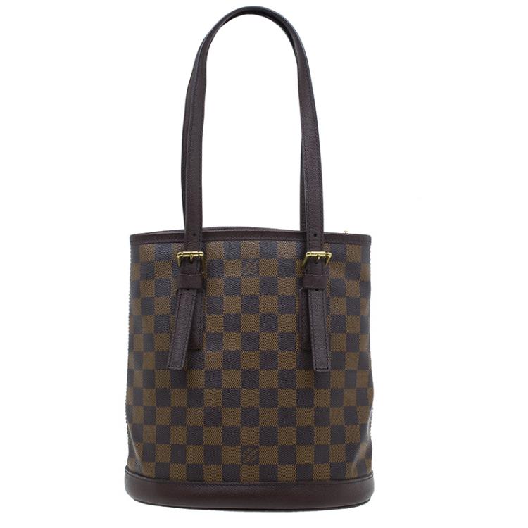 Pre Owned Louis Vuitton Damier Ebene Canvas Marais Bucket Bag w/Accessories Pochette