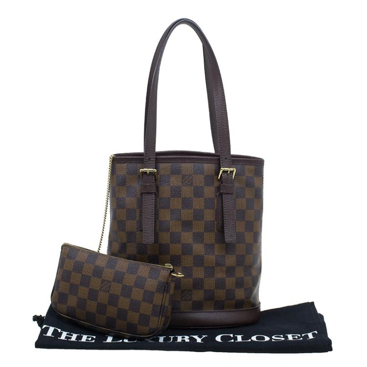 Pre Owned Louis Vuitton Damier Ebene Canvas Marais Bucket Bag w/Accessories Pochette