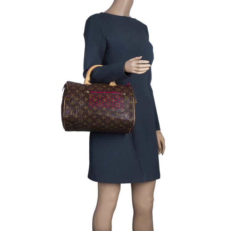 Pre Owned Louis Vuitton Fuchsia Monogram Perforated Canvas Limited Edition Speedy 30 Bag