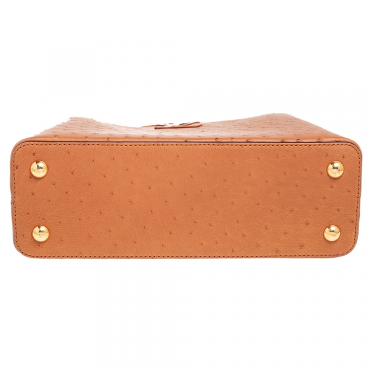 Pre Owned Louis Vuitton Tan Ostrich Leather Capucines PM Bag