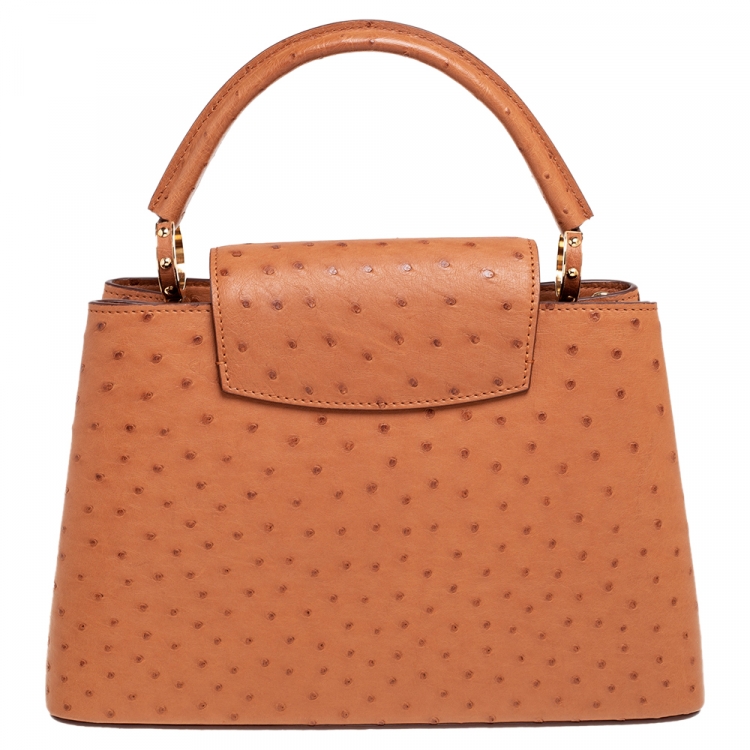 Pre Owned Louis Vuitton Tan Ostrich Leather Capucines PM Bag