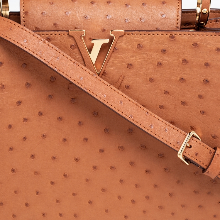 Pre Owned Louis Vuitton Tan Ostrich Leather Capucines PM Bag