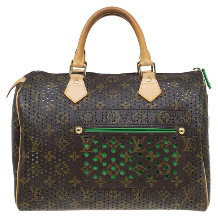 Pre Owned Louis Vuitton Green Monogram Perforated Canvas Limited Edition Speedy 30 Bag