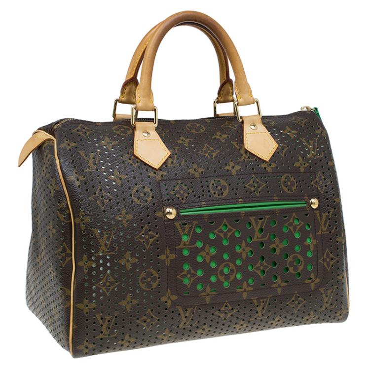 Pre Owned Louis Vuitton Green Monogram Perforated Canvas Limited Edition Speedy 30 Bag