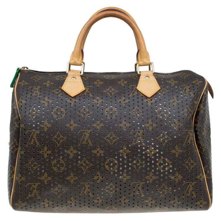 Pre Owned Louis Vuitton Green Monogram Perforated Canvas Limited Edition Speedy 30 Bag