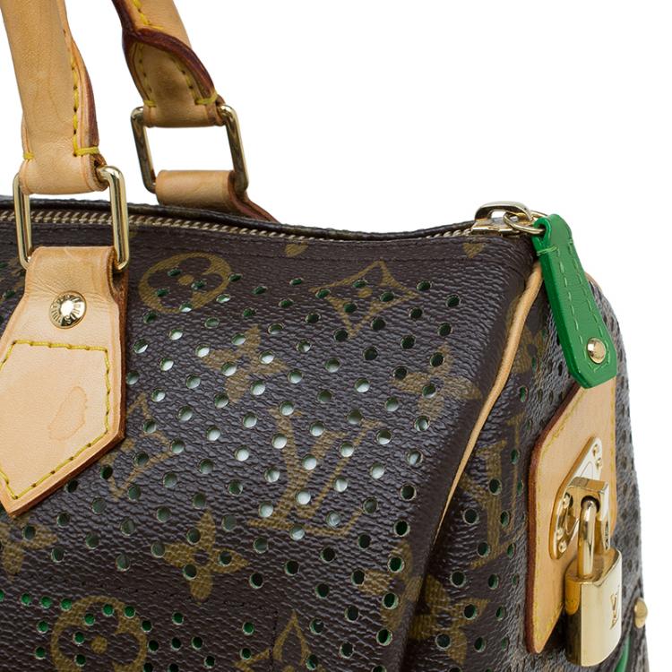 Pre Owned Louis Vuitton Green Monogram Perforated Canvas Limited Edition Speedy 30 Bag