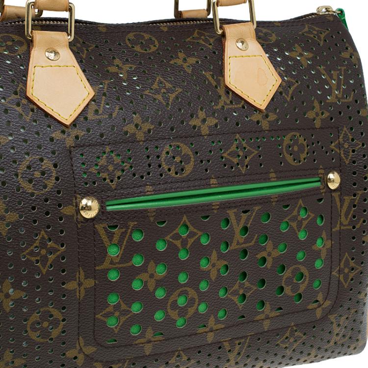 Pre Owned Louis Vuitton Green Monogram Perforated Canvas Limited Edition Speedy 30 Bag