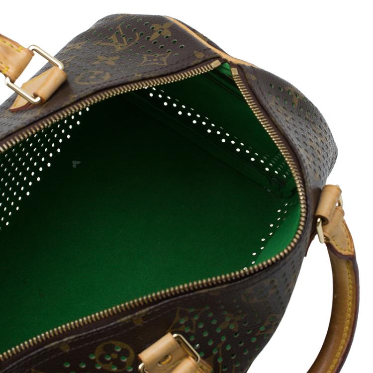 Pre Owned Louis Vuitton Green Monogram Perforated Canvas Limited Edition Speedy 30 Bag