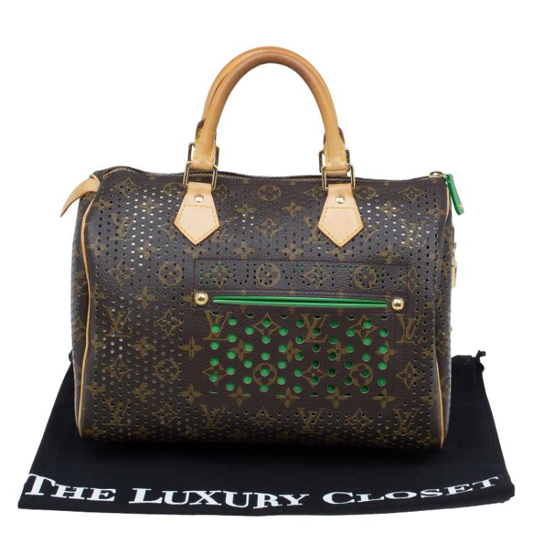 Pre Owned Louis Vuitton Green Monogram Perforated Canvas Limited Edition Speedy 30 Bag