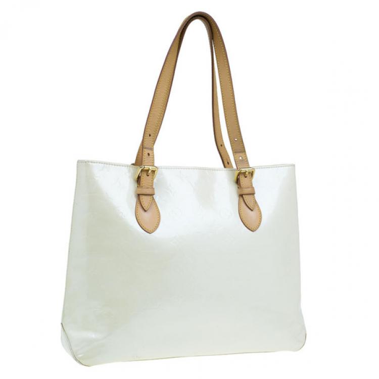Pre Owned Louis Vuitton White Monogram Vernis Brentwood Tote