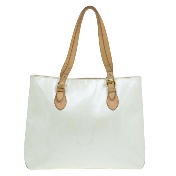 Pre Owned Louis Vuitton White Monogram Vernis Brentwood Tote