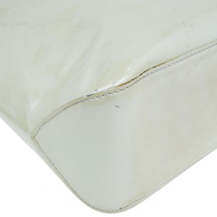 Pre Owned Louis Vuitton White Monogram Vernis Brentwood Tote