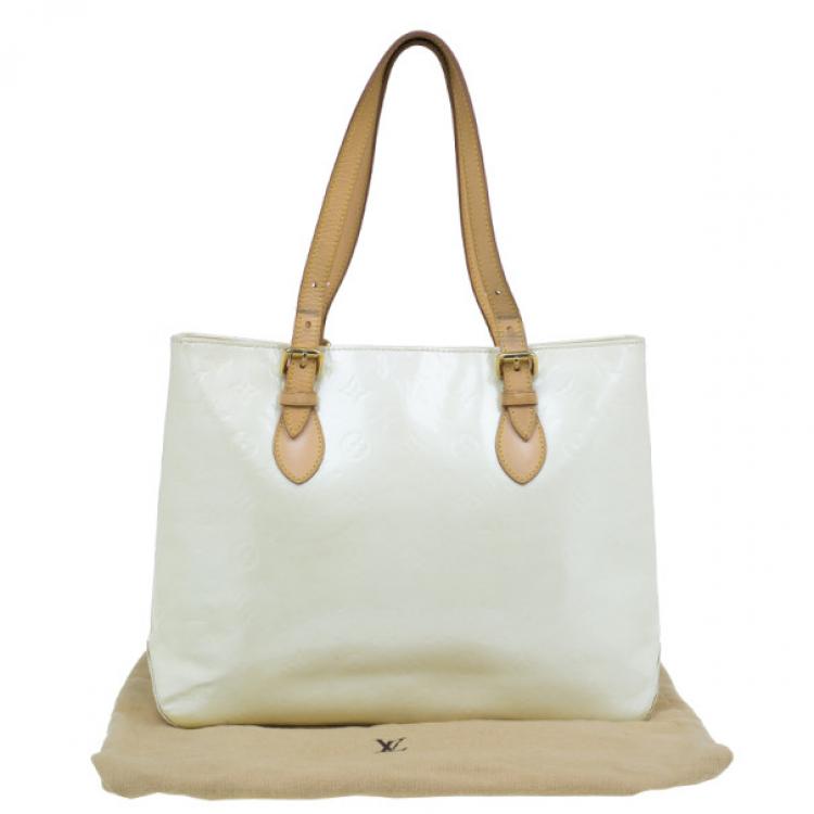 Pre Owned Louis Vuitton White Monogram Vernis Brentwood Tote