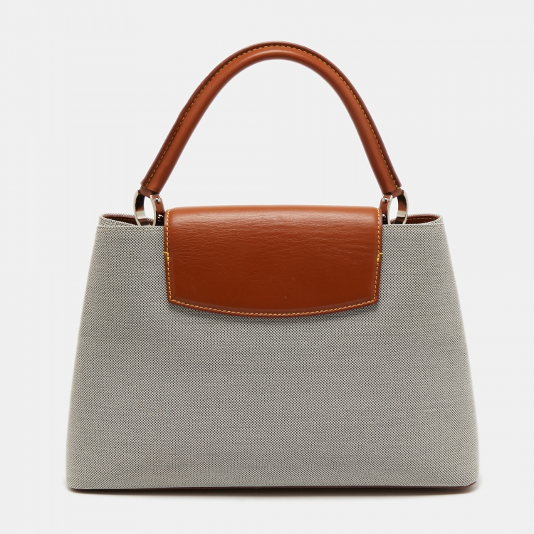 Pre Owned Louis Vuitton Caramel/Grey Leather and Canvas Capucines MM Bag