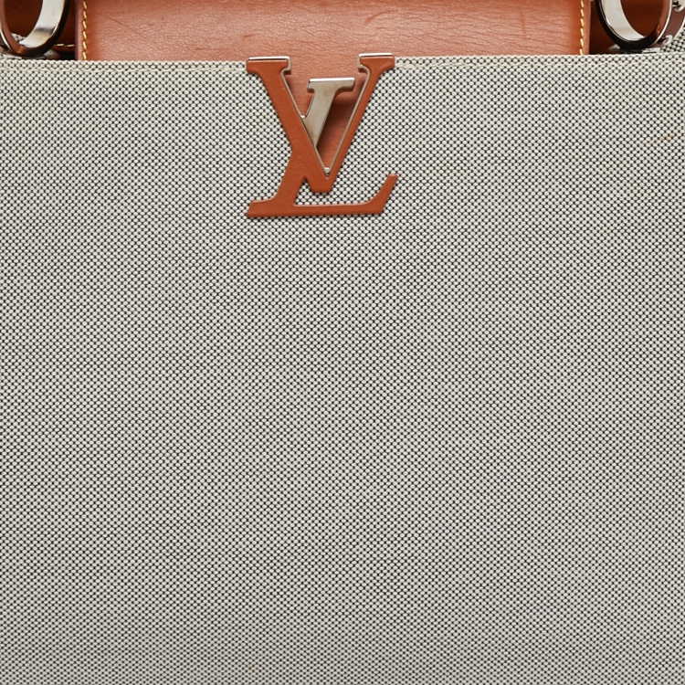 Pre Owned Louis Vuitton Caramel/Grey Leather and Canvas Capucines MM Bag