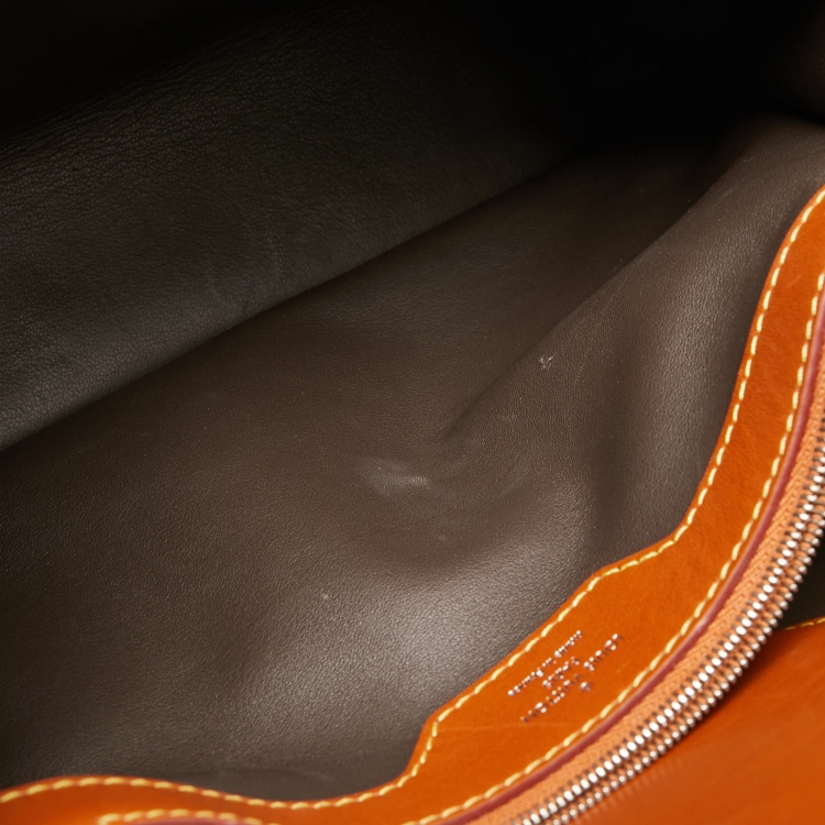 Pre Owned Louis Vuitton Caramel/Grey Leather and Canvas Capucines MM Bag