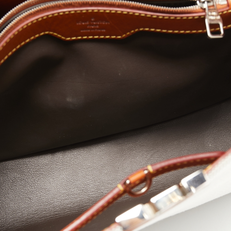 Pre Owned Louis Vuitton Caramel/Grey Leather and Canvas Capucines MM Bag
