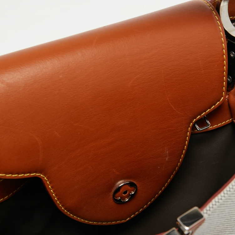 Pre Owned Louis Vuitton Caramel/Grey Leather and Canvas Capucines MM Bag