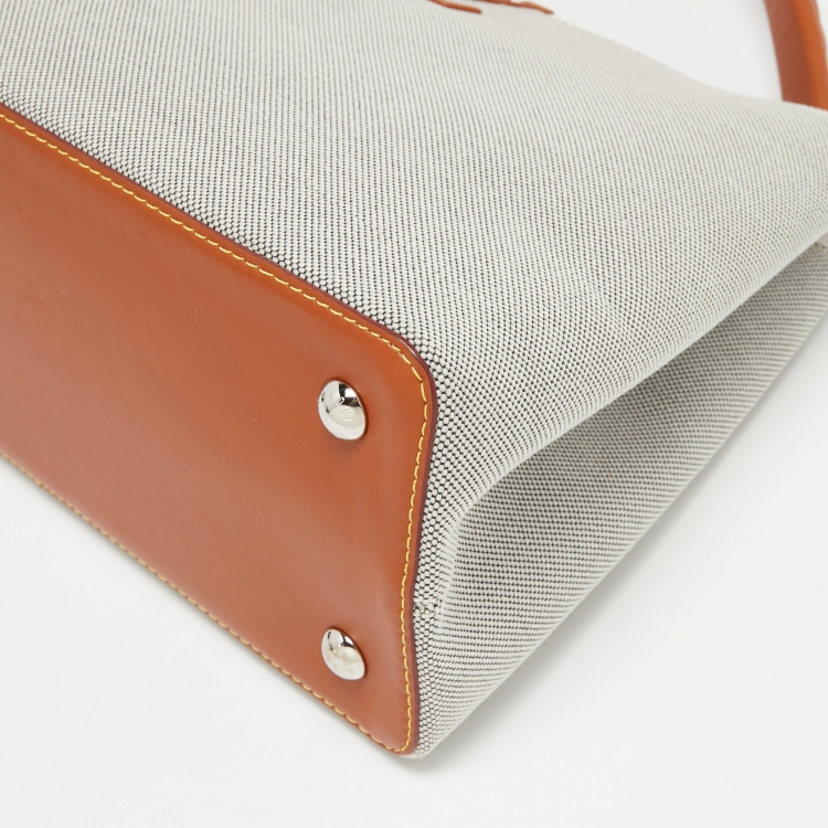 Pre Owned Louis Vuitton Caramel/Grey Leather and Canvas Capucines MM Bag