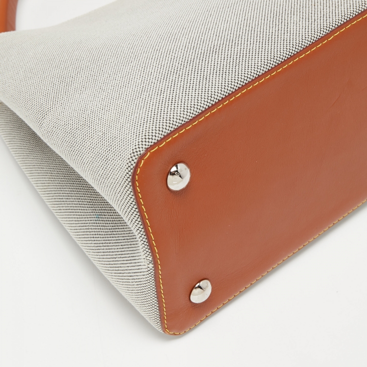 Pre Owned Louis Vuitton Caramel/Grey Leather and Canvas Capucines MM Bag