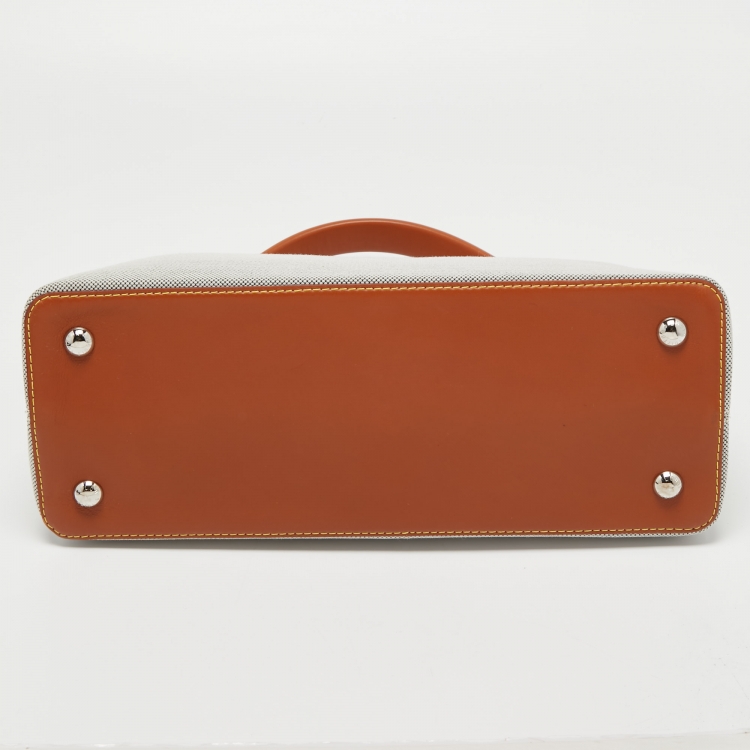 Pre Owned Louis Vuitton Caramel/Grey Leather and Canvas Capucines MM Bag