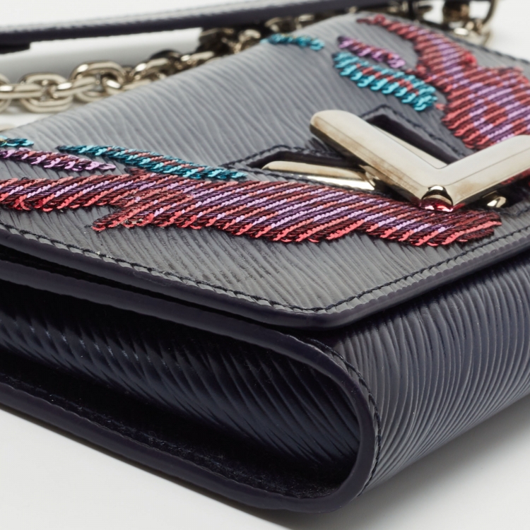 Pre Owned Louis Vuitton Dark Blue Ombre Epi Leather and Sequins Twist Wallet On Chain