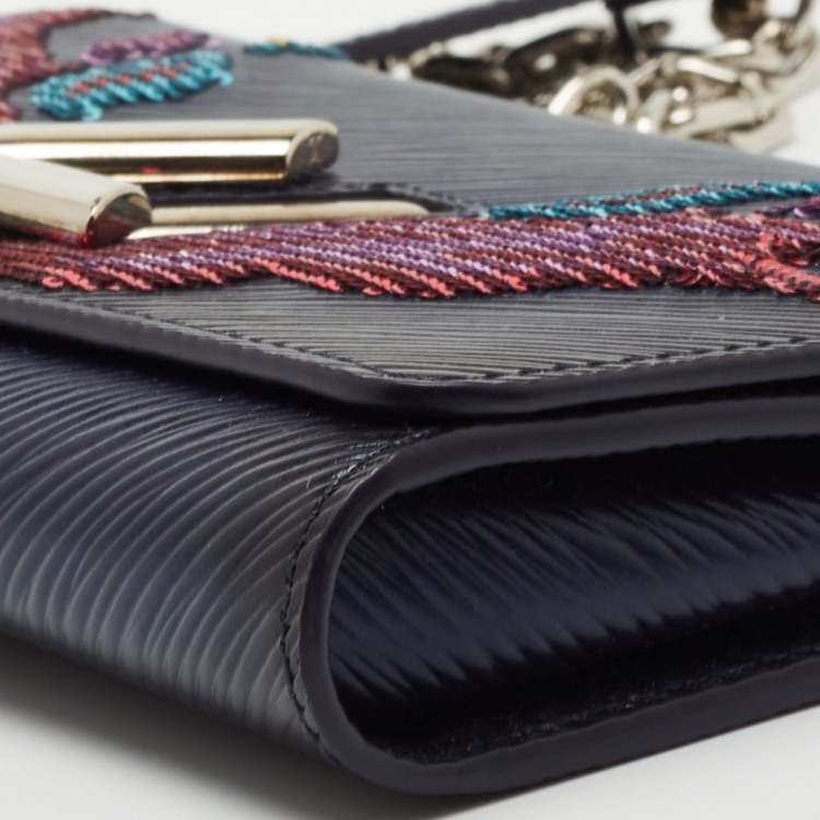 Pre Owned Louis Vuitton Dark Blue Ombre Epi Leather and Sequins Twist Wallet On Chain
