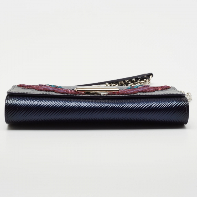 Pre Owned Louis Vuitton Dark Blue Ombre Epi Leather and Sequins Twist Wallet On Chain