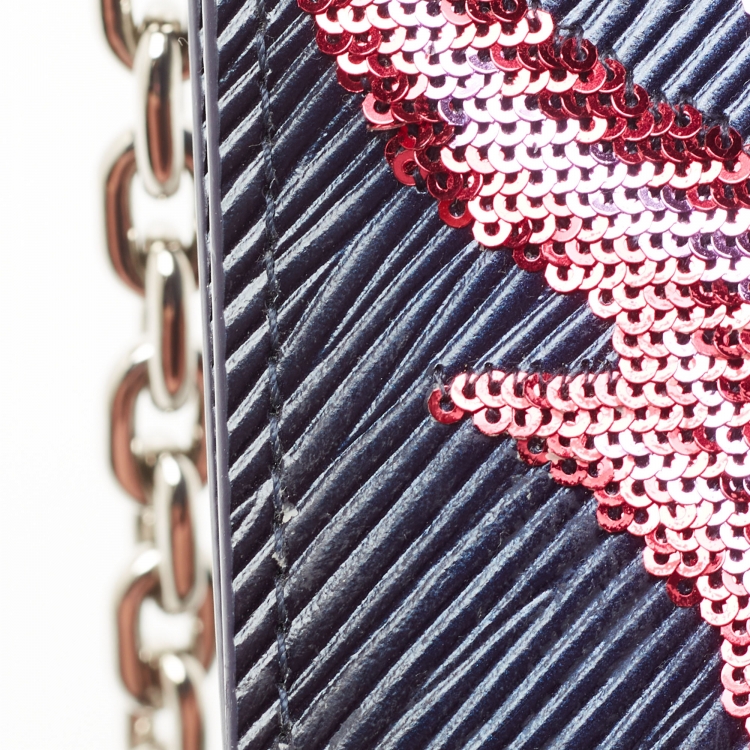 Pre Owned Louis Vuitton Dark Blue Ombre Epi Leather and Sequins Twist Wallet On Chain