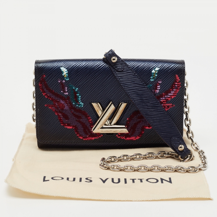 Pre Owned Louis Vuitton Dark Blue Ombre Epi Leather and Sequins Twist Wallet On Chain