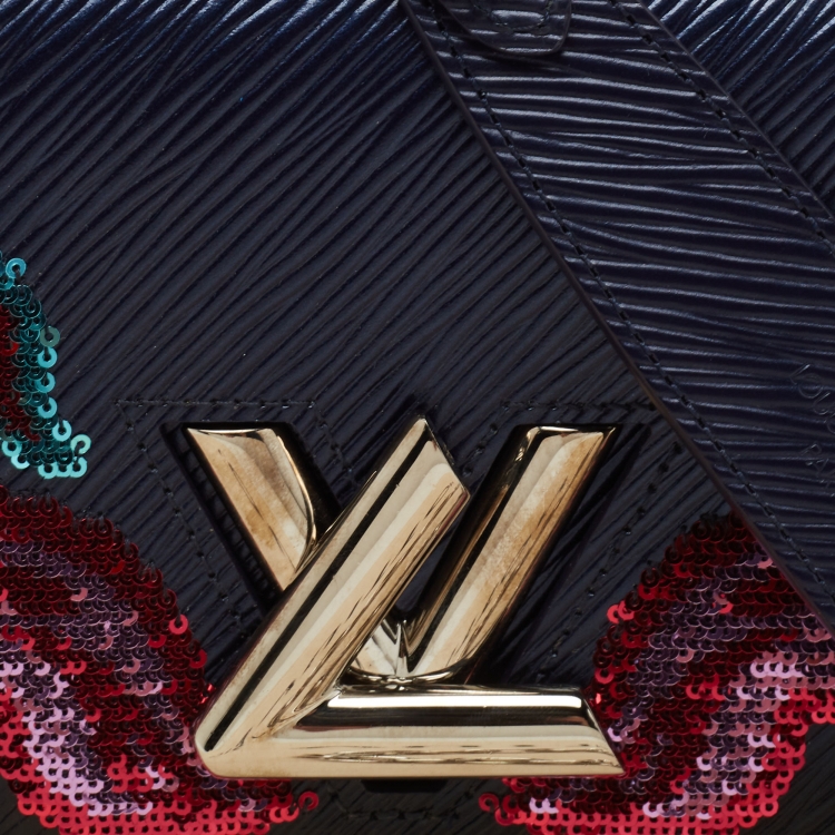 Pre Owned Louis Vuitton Dark Blue Ombre Epi Leather and Sequins Twist Wallet On Chain