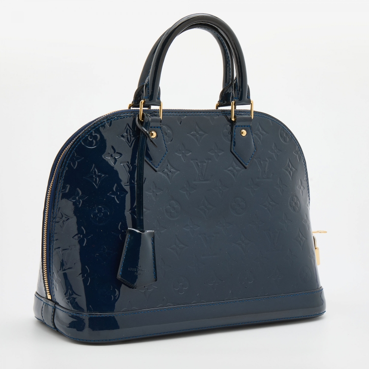 Pre Owned Louis Vuitton Grand Blue Monogram Vernis Alma PM Bag