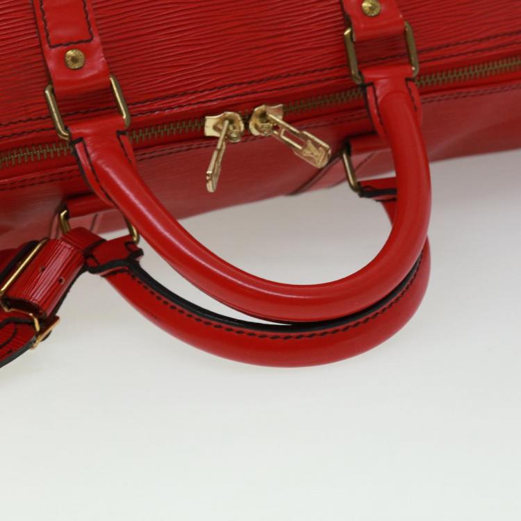 Pre Owned Louis Vuitton Red Epi Leather Keepall 55 Duffel Bag