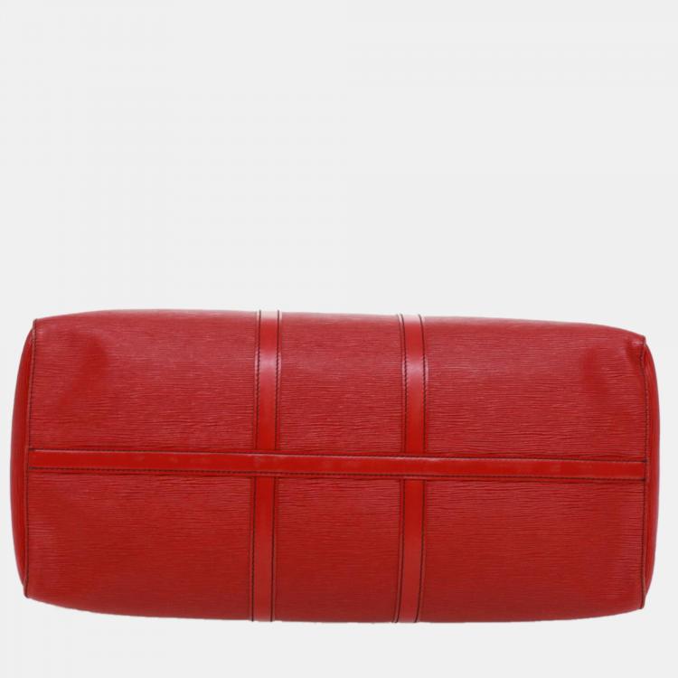 Pre Owned Louis Vuitton Red Epi Leather Keepall 55 Duffel Bag