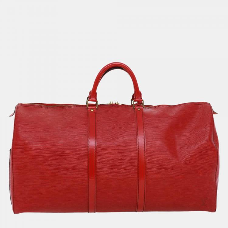 Pre Owned Louis Vuitton Red Epi Leather Keepall 55 Duffel Bag