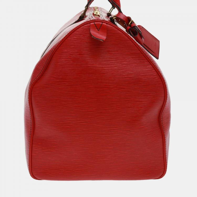Pre Owned Louis Vuitton Red Epi Leather Keepall 55 Duffel Bag