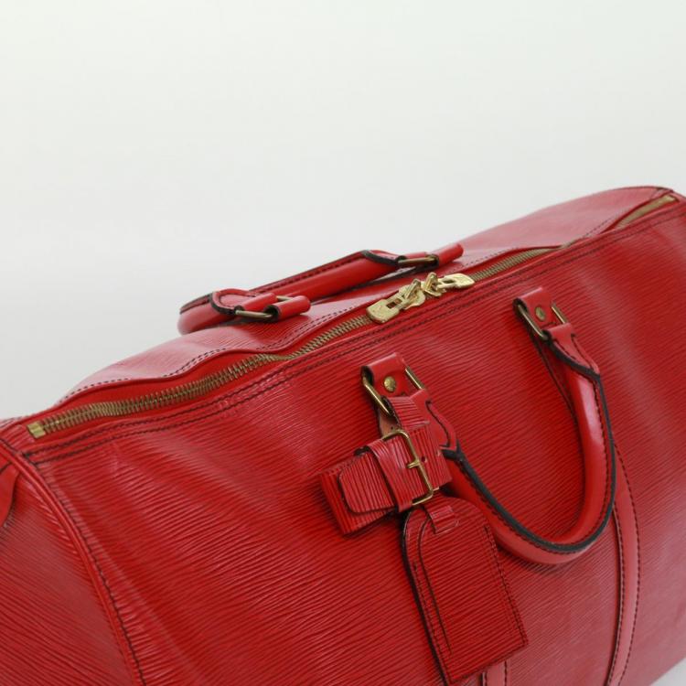 Pre Owned Louis Vuitton Red Epi Leather Keepall 55 Duffel Bag