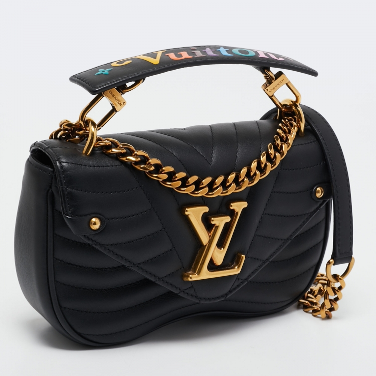 Pre Owned Louis Vuitton Black Leather New Wave Chain PM Bag